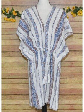 Easel Size M Kimono Top Coverup Open Front Cardigan Geo Print Boho Tassels